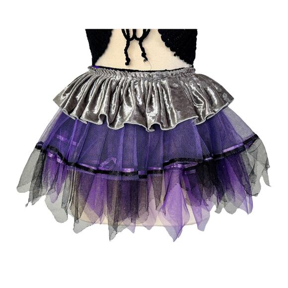 Y2K Crochet Butterfly Top Velvet Mesh Tutu Outfit Gothic Festival Cyberpunk OS - Picture 4 of 15